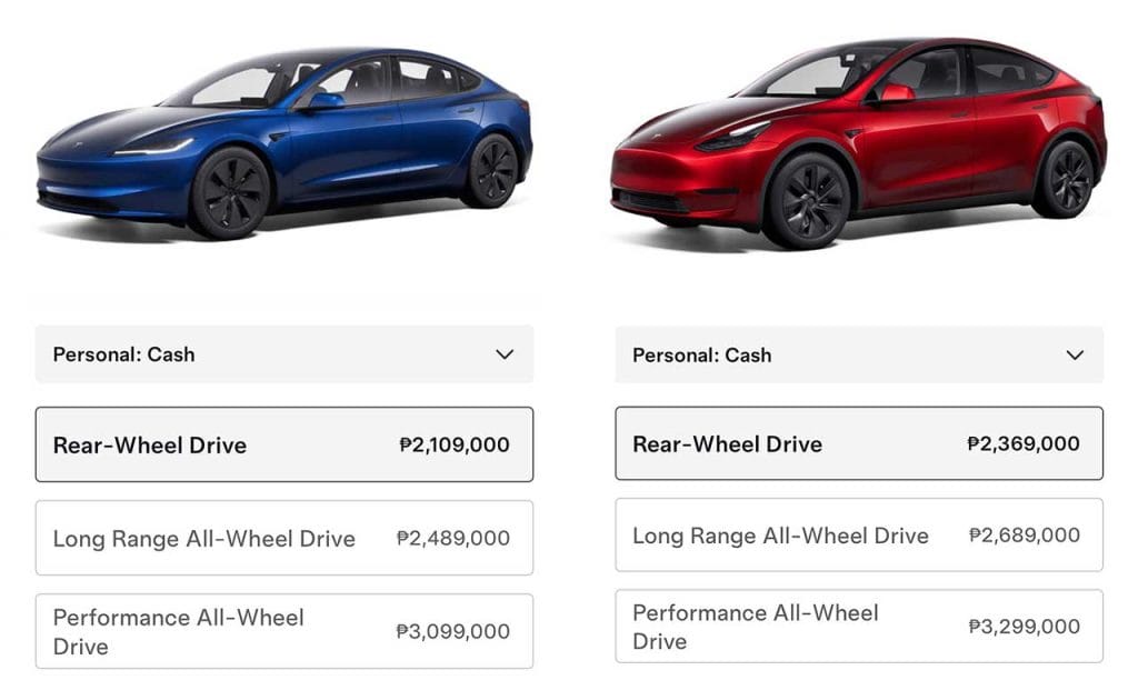 Tesla Model 3 and Tesla Model Y prices in the Philippines via Revu