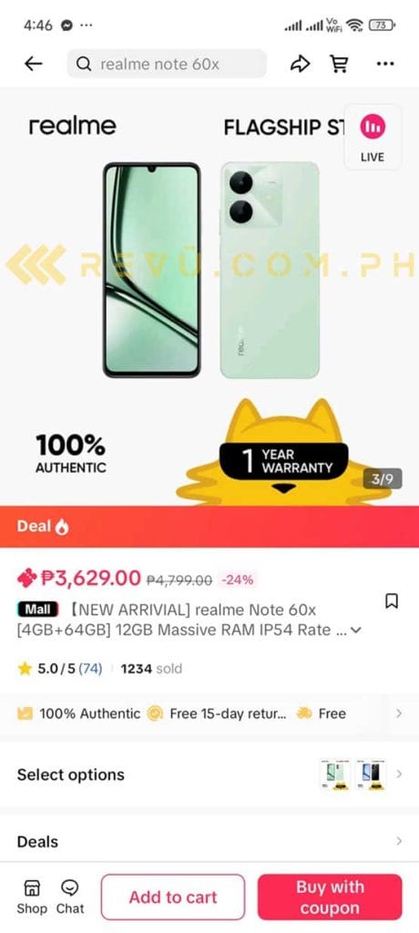 realme Note 60x lowest price on TikTok Shop via Revu Philippines